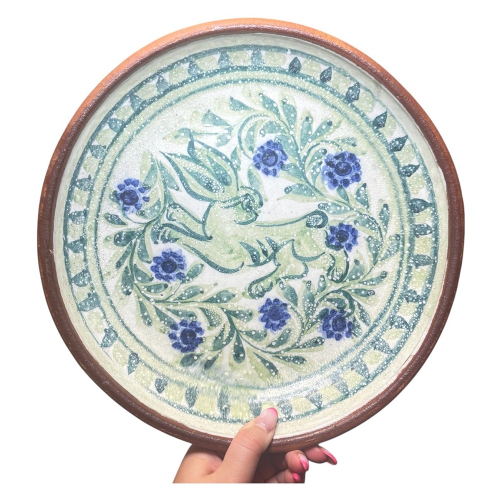 Porches Algarve Art Pottery 11.5” Wall Plate Blue & White Bunny Floral Vintage